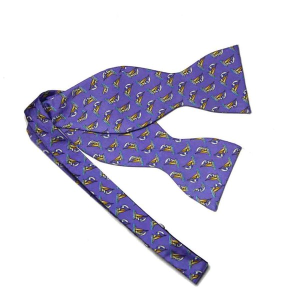 Jos A Bank Silk Bow Tie Purple Sailboats Pattern Men's One Size Adjustable - Picture 2 of 2